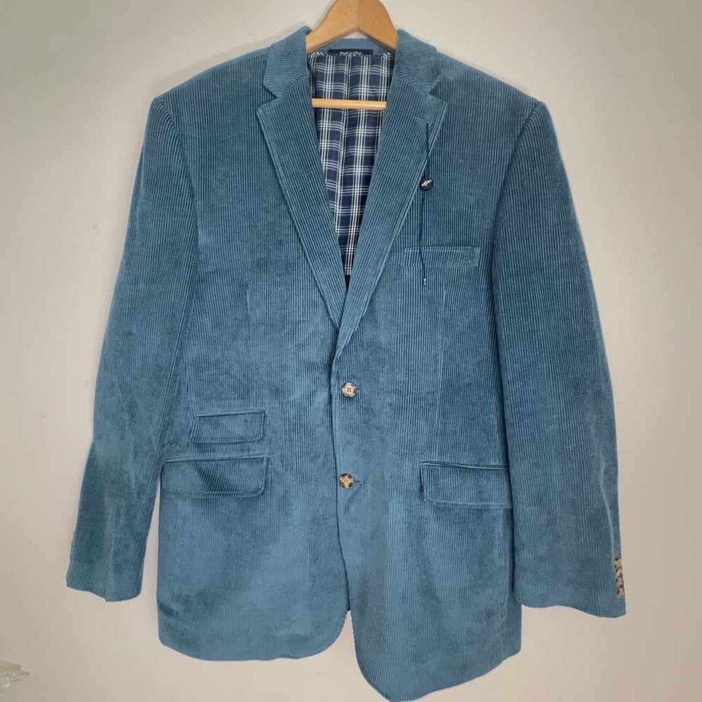 Alan Flusser Blazer Men 46L Mallard Blue Green Corduroy Cotton Sport Coat Jacket
